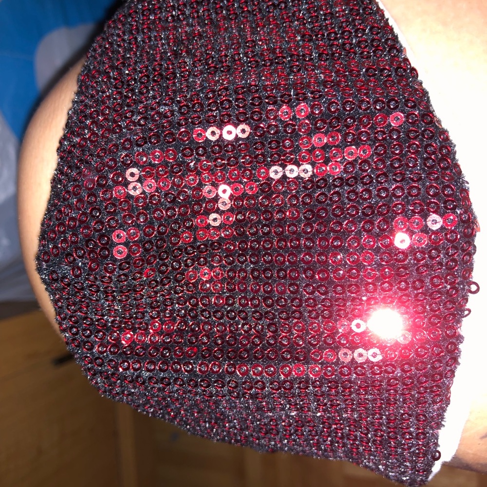 Hand made sequin face mask. Burgundy red. Sparkly. Pretty.